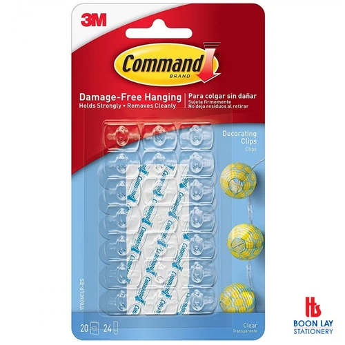 3M Command Clear Decorating Clips with Clear Strips - Pack of 20's (17026CLR)