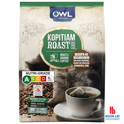 OWL Kopitiam Roast & Ground Coffee - Kopi-O Kosong - 10g x 20's