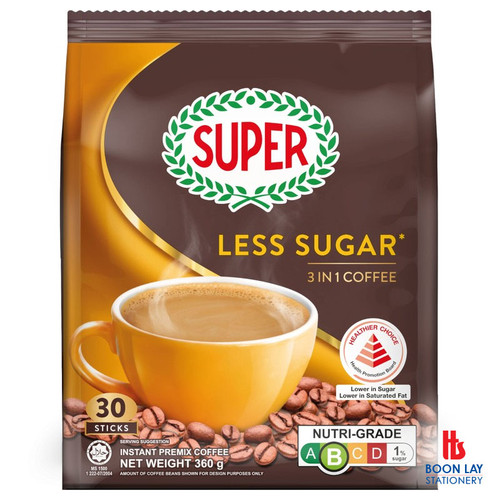 SUPER 3-in-1 Instant Coffee - Less Sugar 12g x 30's