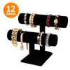 Polmart Double T-Bars 2-Tier Jewelry Display, Black Velvet (12-Pack)