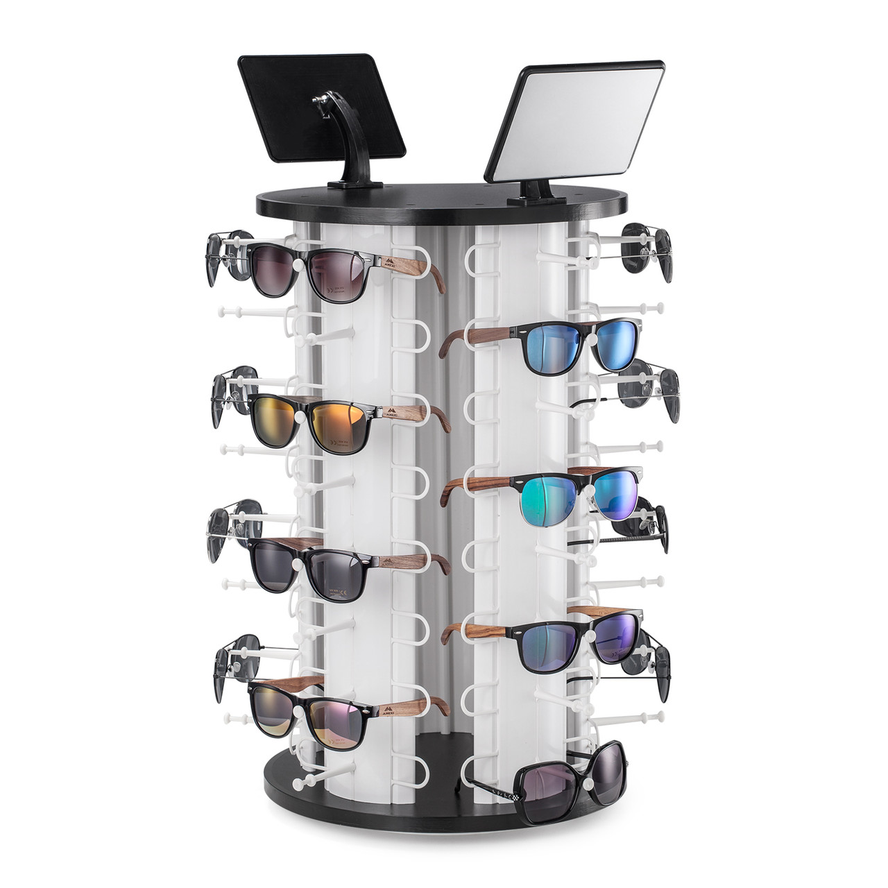 Sunglasses Display Rack 360° Rotatable Free Standing with Mirror for 44 Pairs 