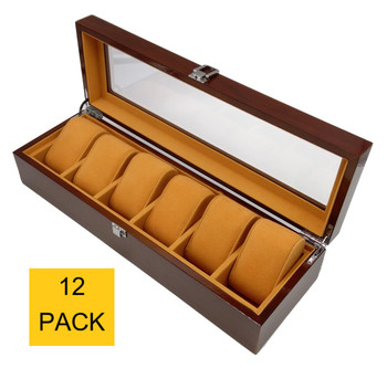 Premium Wood Watch Case (6 Slot) Display and Storage Organization Series (Pack of 12)