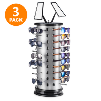 Countertop 360° Rotating Eyewear Display Rack with Mirror - Silver (40 Pair Capacity), Pack of 3