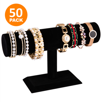 Polmart T-Bar Jewelry Display, Black Velvet (50-Pack)