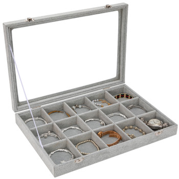 Polmart 15-Grid Jewelry Case, Black (12 Pack) TZ24-G-15