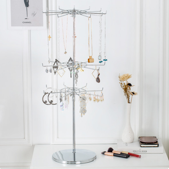 Countertop Heavy Duty Adjustable Three Tier Spinner Display Stand, Silver