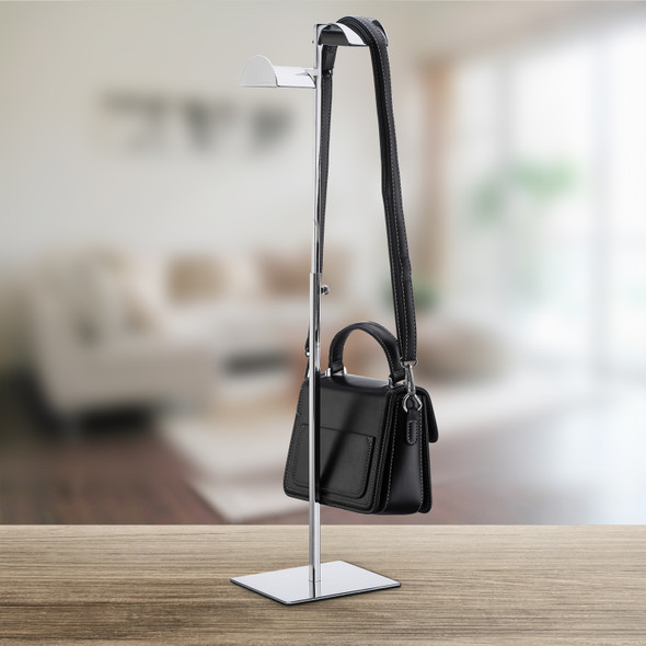 Countertop Adjustable Double Arm Handbag & Purse Display Stand with Crescent Handles – Silver CM313