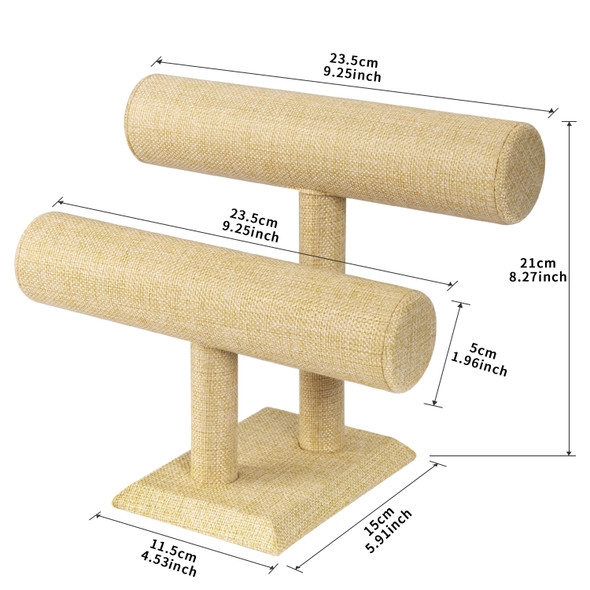 Double T-Bars 2-Tier Jewelry Display, Yellow Linen (12-Pack)
