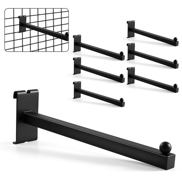 12" Ball-End Heavy Duty Gridwall Panel Hook, Black – 8 Pack