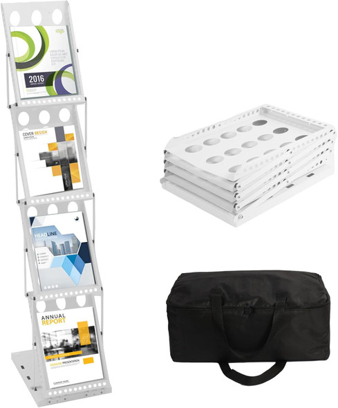Brochure & Literature Display Rack – 4 Pockets, White