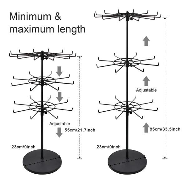 Countertop Heavy Duty Adjustable Three Tier Spinner Display Stand, Black CE301BL