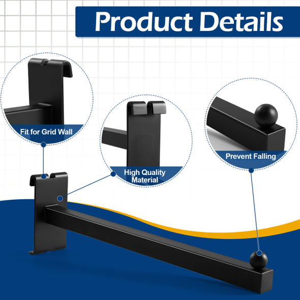 12" Ball-End Heavy Duty Gridwall Panel Hook, Black – 8 Pack CE09BL-12