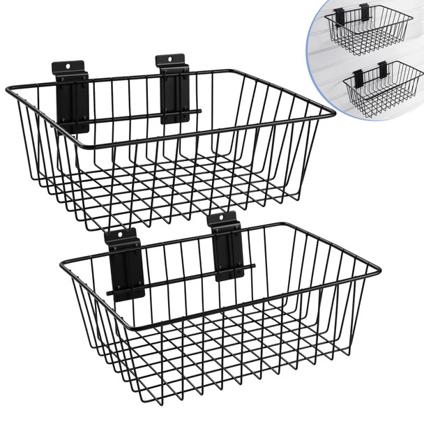 Heavy Duty Slatwall Basket, Black - 2 Pack