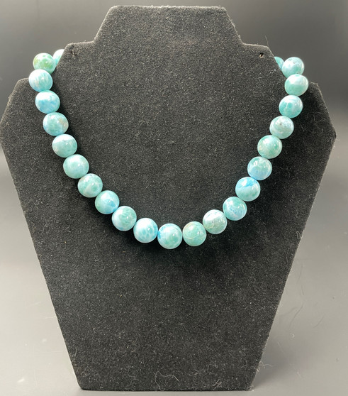 Larimar Necklace on a necklace stand