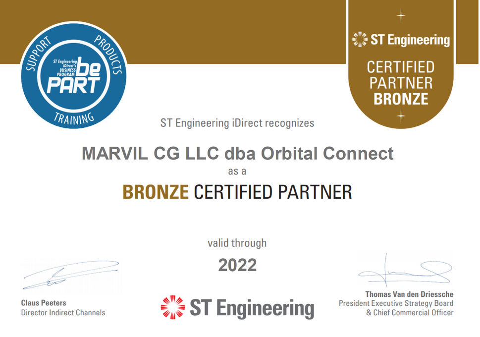 Orbital Connect recognized as Bronze ST Engineering iDirect BePart Partner