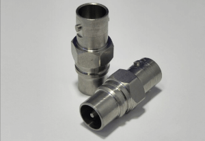 PPC Belden BNCFIECM-PUSHON Brass Hardline Adapter, BNC female – IEC male Push On