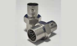 PPC Belden BNCFIECF-PUSHON Brass Hardline Adapter, BNC female – IEC female Push On