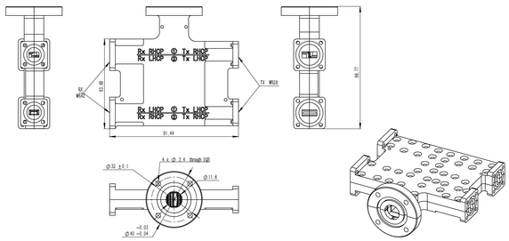 Product image for Ka-Band 4-Port Diplexer with Polarizer