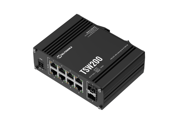 Teltonika Networks 14758028 TSW200 PoE+ Switch 8 GbE, 2 SFP ports, Includes PSU