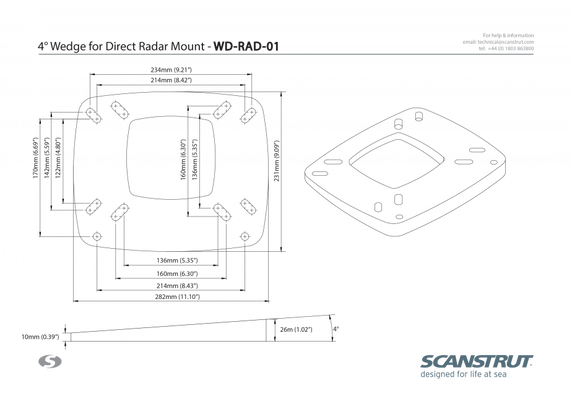 4° Base wedge for direct radome mount