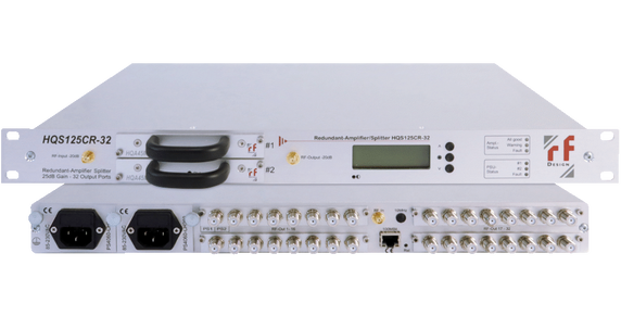 RF-DesignHQS125CR-32 1+1 redundant L-Band Line Amplifiers with splitter (max. 1:32)