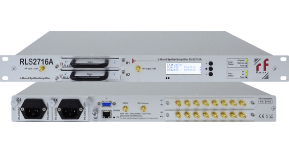 RF-Design RLS2708A / RLS2716A 1+1 redundant L-Band Line Amplifiers with internal 1:8 and 1:16 Splitter
