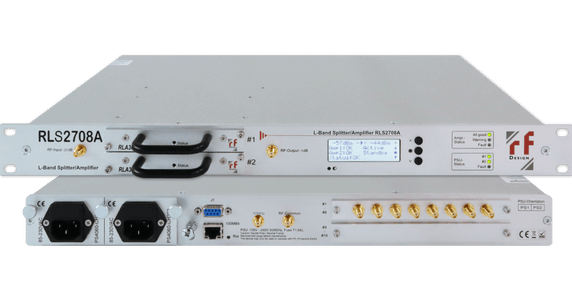 RF-Design RLS2708A / RLS2716A 1+1 redundant L-Band Line Amplifiers with internal 1:8 and 1:16 Splitter