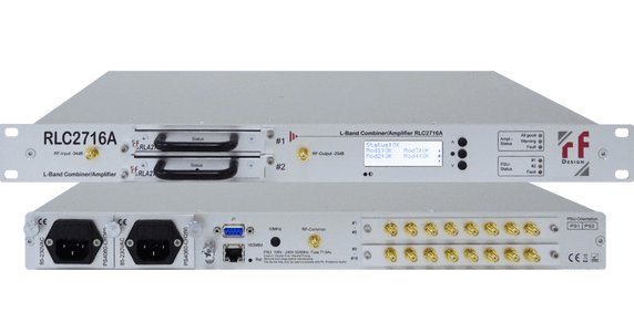 RF-Design RLC2708A / RLC2716A 1+1 redundant L-Band Line Amplifiers with internal 8:1 and 16:1 Combiner