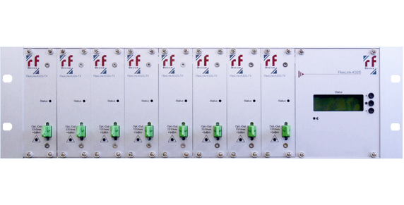 RF-Design FlexLink K32S-168 Custom-made example, 16:8 Switch Matrix w. Optical Outputs