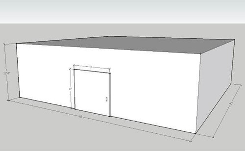 Large white drive-in cooler with sliding door and insulated panel walls