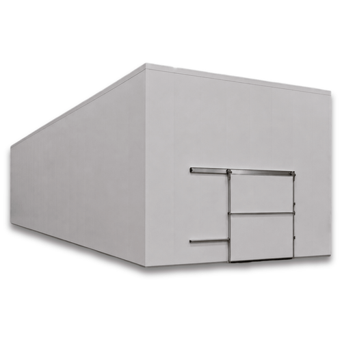 Large white drive-in freezer with sliding door and insulated panel walls