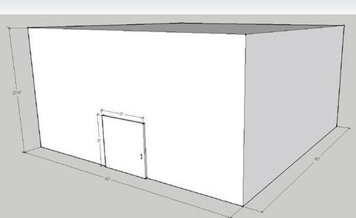 Large white drive-in freezer with sliding door and insulated panel walls