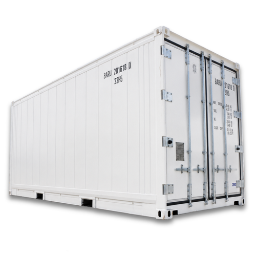 White portable refrigeration container outside