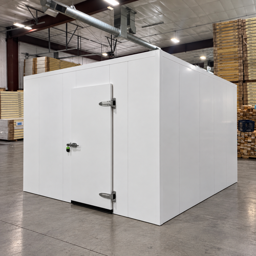 White walk-in cooler unit front side view