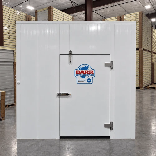 White walk-in cooler unit straight on view
