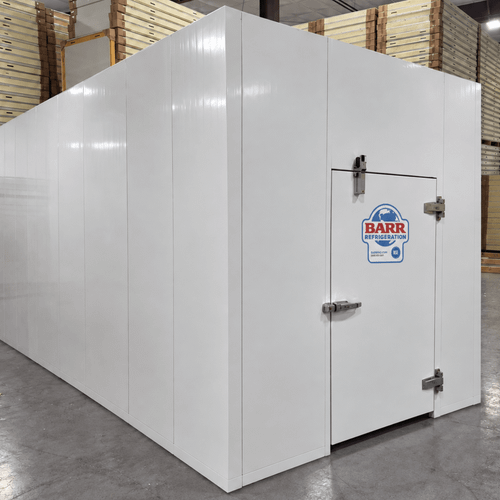 White walk-in cooler unit  front left view