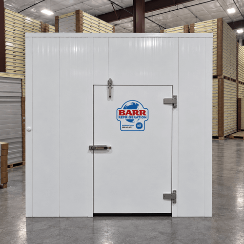 White walk-in cooler unit straight on view
