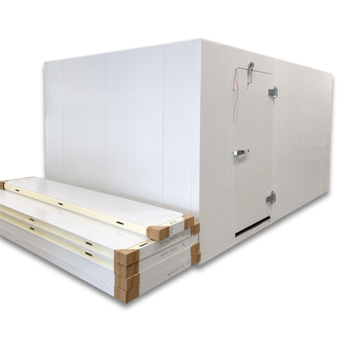 White walk-in cooler front left side