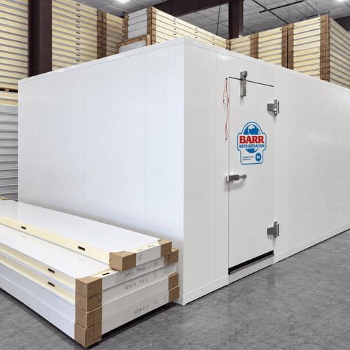 White walk-in cooler front side view