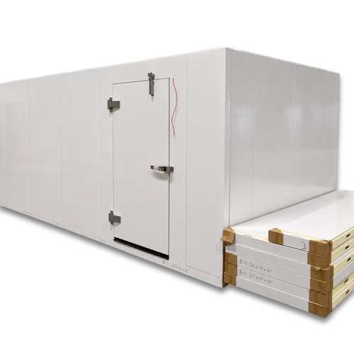 White walk-in commercial freezer front side view