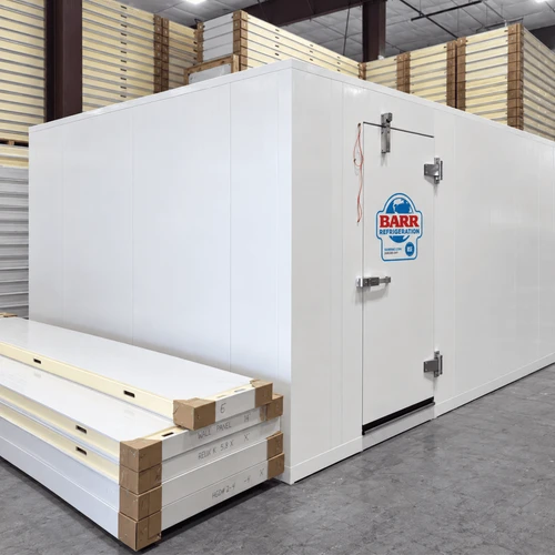White walk-in commercial freezer front side view