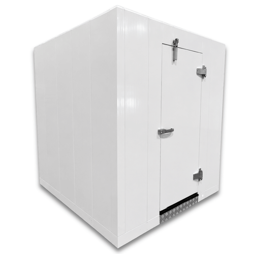 White walk-in commercial freezer front left view