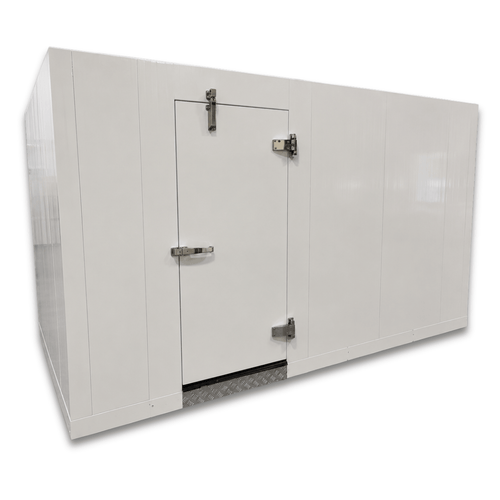 White walk-in commercial freezer front left view