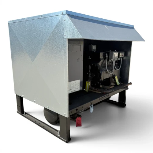 Front-left view of a used Hussmann HICA0604PLKGG 6 HP condensing unit, a galvanized canopy-style cabinet with an internal compressor and inventory tag "396".