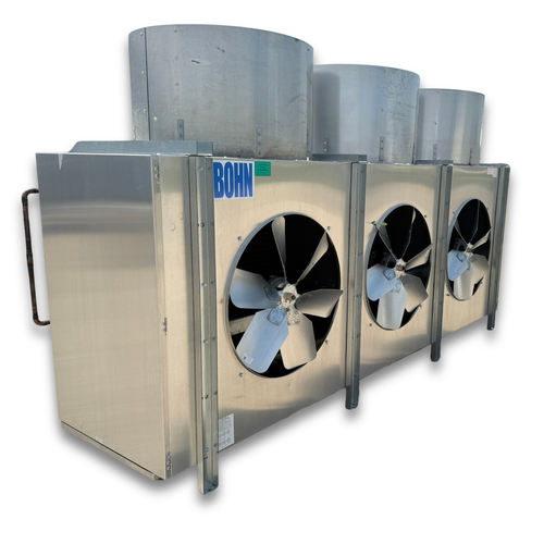 Used gray evaporator with three fans front side view.