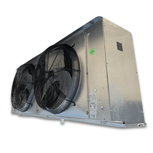Front-right view of the used Coldzone CM6A-442ADA evaporator #3286, showing the cabinet side panel and rating labels.