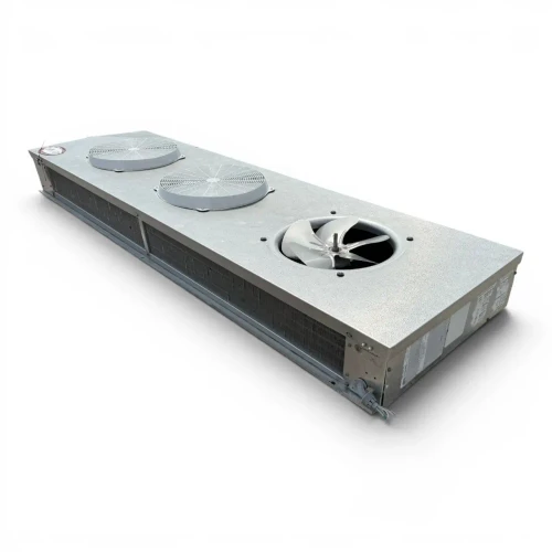 Front-right view of the used Trenton TTM-208ME evaporator #936, showing the fan compartment and rating labels.