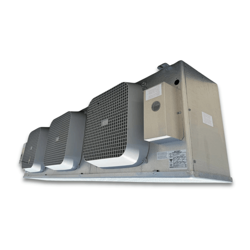 Front-right view of the used Climate Control CML-330CSCH2A evaporator #3448, showing the Beacon II defrost control and rating labels.
