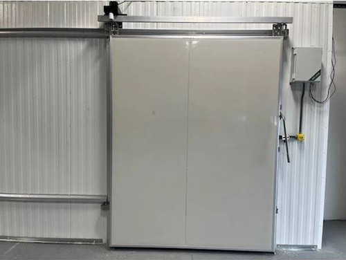 Off-white electric sliding cooler-freezer door