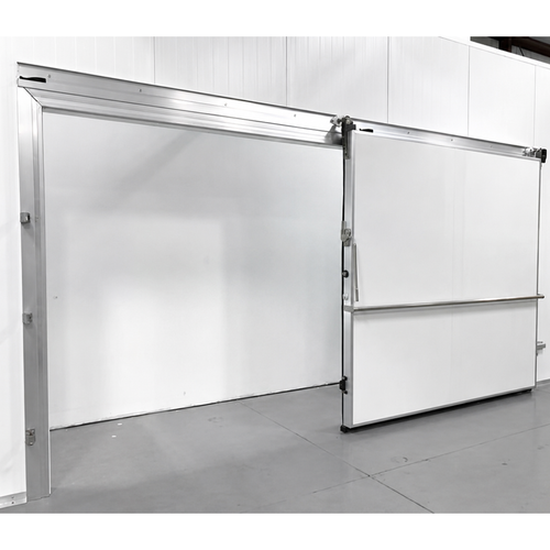 Off-white manual sliding cooler-freezer door